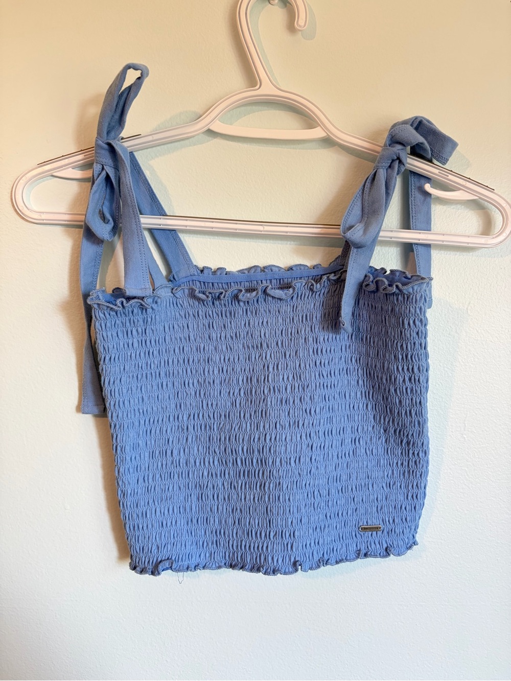 Hollister Blue Smocked Crop Top with Bow Tie Shoulders - Size Small